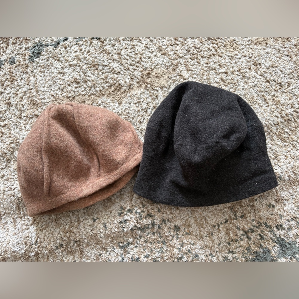 Soft Wool Blend Beanie Duo - Brown and Black